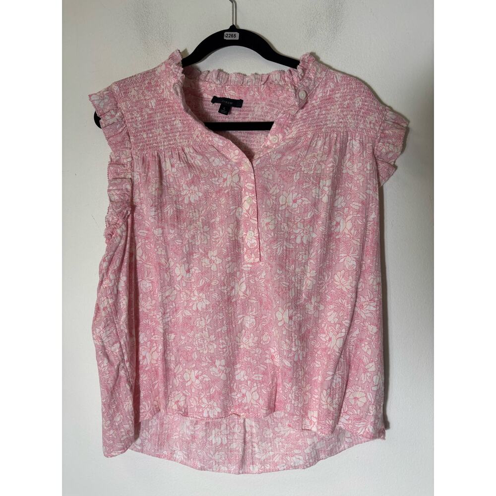 J. Crew Pink Floral Ruffle Sleeve Blouse